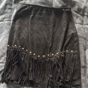 Black Fringe Skirt with Gold Studs